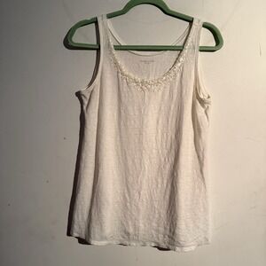Eileen Fisher Small Linen Tank Top Sequin Accent Neckline Minimalist Capsule